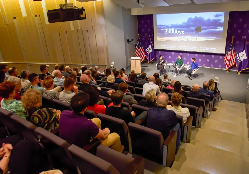 Ross White and Tom Berkeley speaking to audience