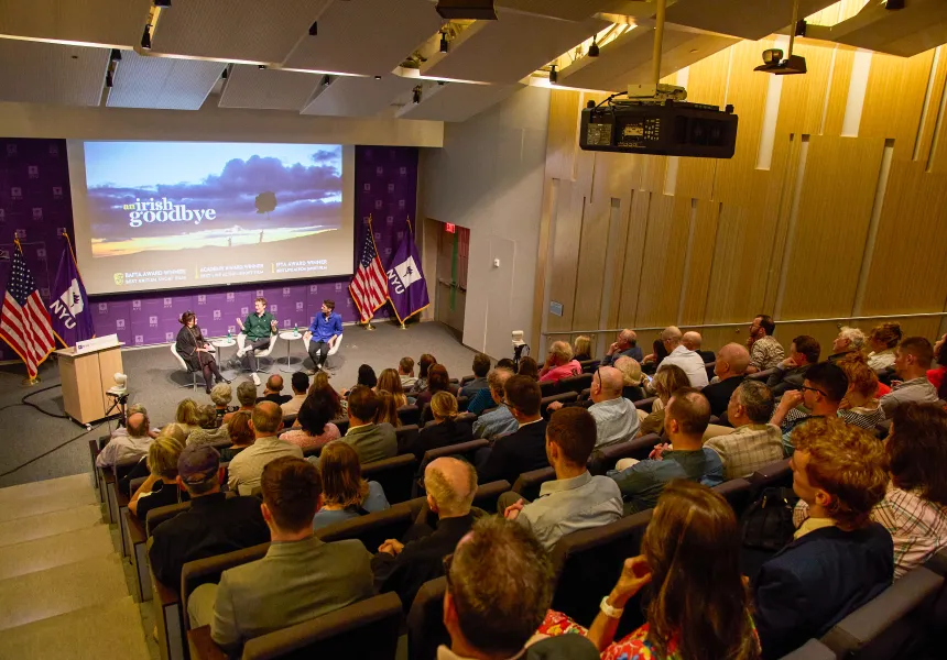 Ross White and Tom Berkeley speaking to audience