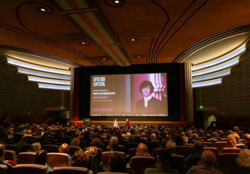 full theatre with photo of Mary Robinson on screen CIFF2025