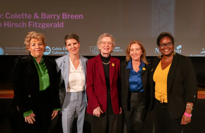 Mary Robinson on stage with Embassy staff CIFF2025